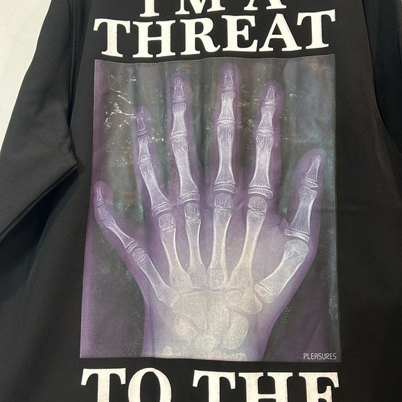 PLEASURES IM A THREAT TO THE SYSTEM X-RAY COACHES JACKET SIZE LARGE NWOT BLACK - Picture 6 of 7